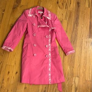 Escada Pink Double-Breasted Trench Coat with Contrast Trim
